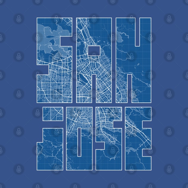 San Jose, USA City Map Typography - Blueprint by deMAP Studio
