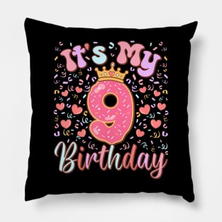 Its My 9Th Birthday Cake Donut 9 Years Old Confetti Kids Pillow