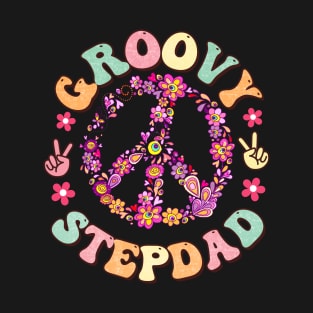 Groovy Stepdad Peace Sign Love Hippie Family Bday T-Shirt