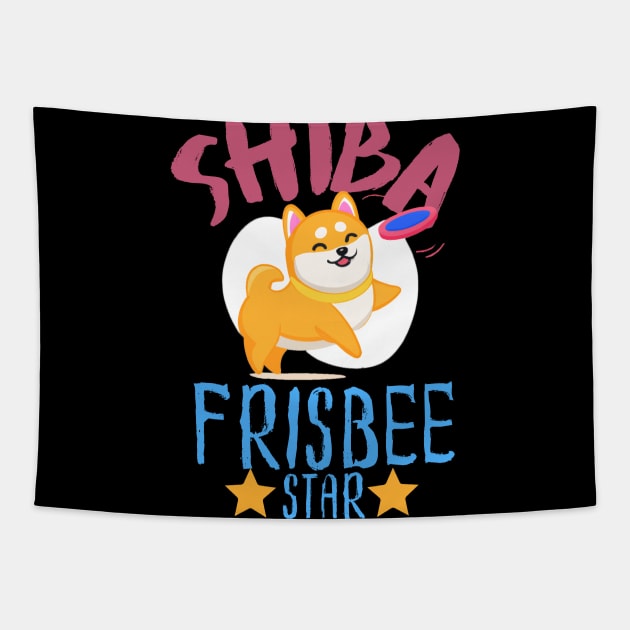 Shiba Frisbee Star, Cute Kawaii Shiba Inu, Frisbee Tapestry by maxdax