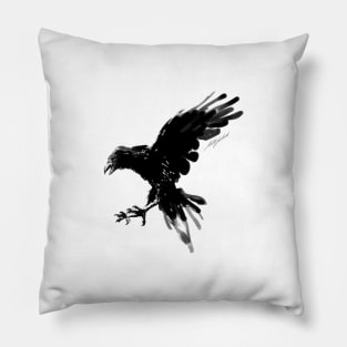 Handpainted Crow Pillow