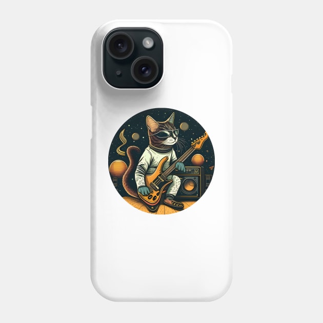 Musician Cat Space Galaxy - Cat Playing Guitar Phone Case by Synithia Vanetta Williams