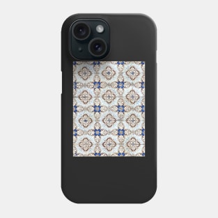 Portuguese tiles. Kaleidoscopic blue and brown pattern Phone Case