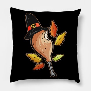 Turkey Leg Drumstick With Pilgrims Hat Thanksgiving Pillow