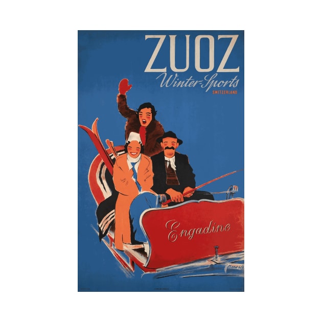 Winter Sports in Zuoz, Switzerland - Vintage Swiss Travel Poster by Naves