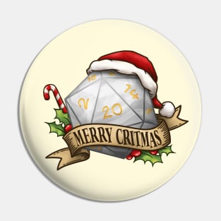 D20 Merry Critmas Dice White Pin