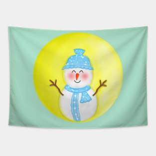 Cute Snowman with beautiful full moon Tapestry