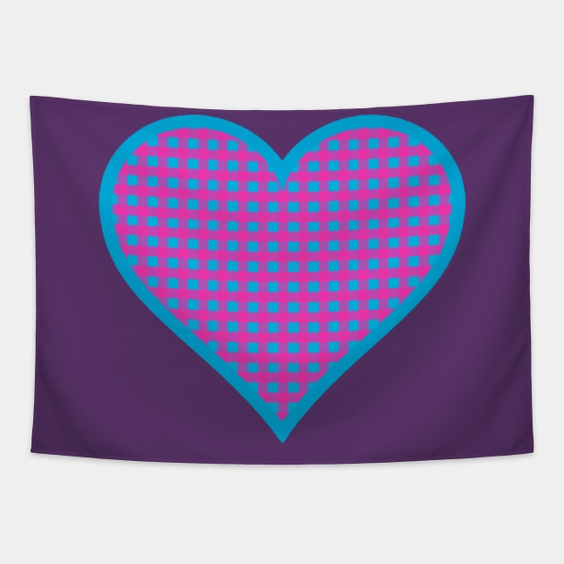 Pink and Blue Gingham Heart Tapestry by bumblefuzzies