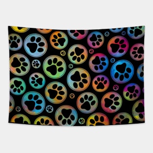 Colorful Paws in Circles Pattern Tapestry