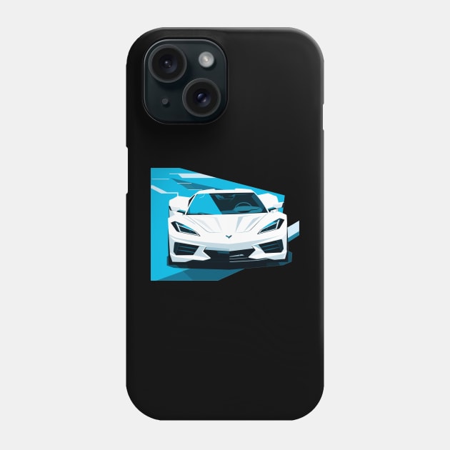 C8 Corvette Racing White sportscar retro design vintage style supercar Classic car vibes with a white C8 Corvette Retro flair for C8 Corvette enthusiasts Phone Case by Tees 4 Thee