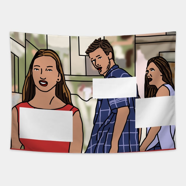 Distracted Boyfriend Funny Meme Template Tapestry by ellenhenryart