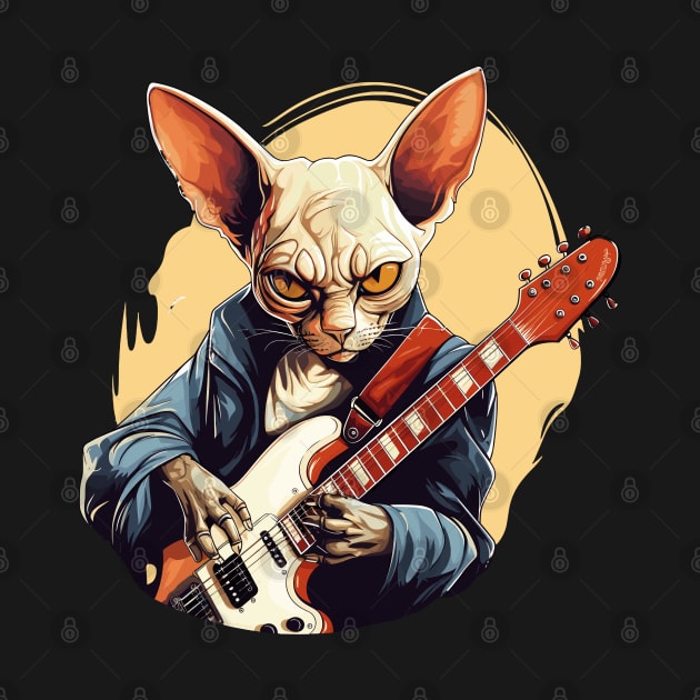 Sphynx Cat Playing Guitar by Graceful Designs