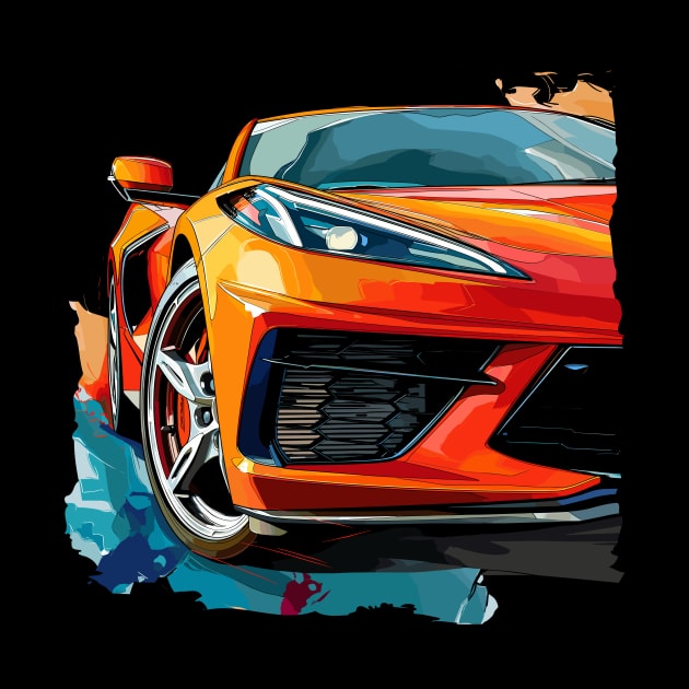 Amplify Orange C8 Corvette Graphic Big and Bold on Front and Back of T shirt Supercar Racecar C8 Corvette by Tees 4 Thee