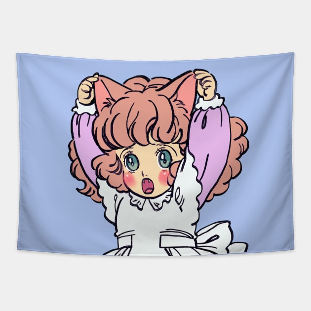 I draw pink pastel chibi neko / the star of cottonland cat girl Tapestry by mudwizard