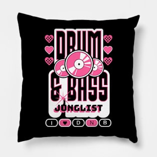 DRUM AND BASS  - 3 Records & Hearts (White/Pink) Pillow