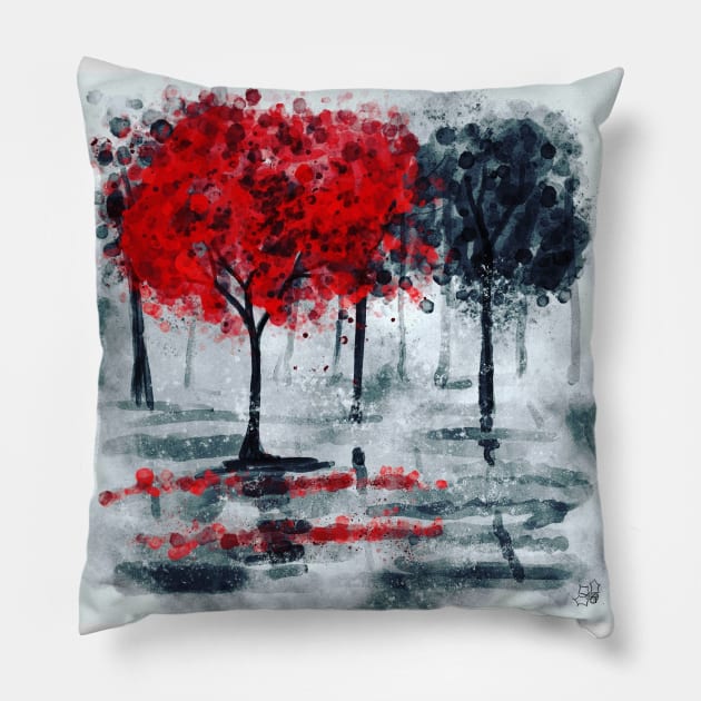 Red Rain Pillow by hollydoesart