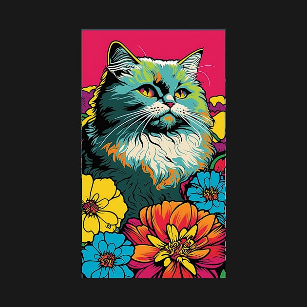 Persian Cat Vibrant Tropical Flower Tall Retro Vintage Digital Pop Art Portrait 2 by ArtHouseFlunky