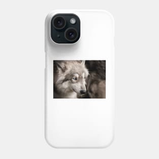 Wolf portrait closeup with bright blue eye Phone Case