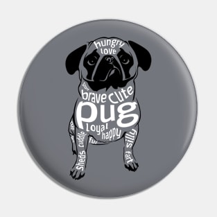 Pug Word Cloud Design for Pug Lovers Pin