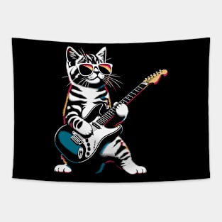 Guitar Cat Novelty Rock Music Band Concert Funny Cat Tapestry