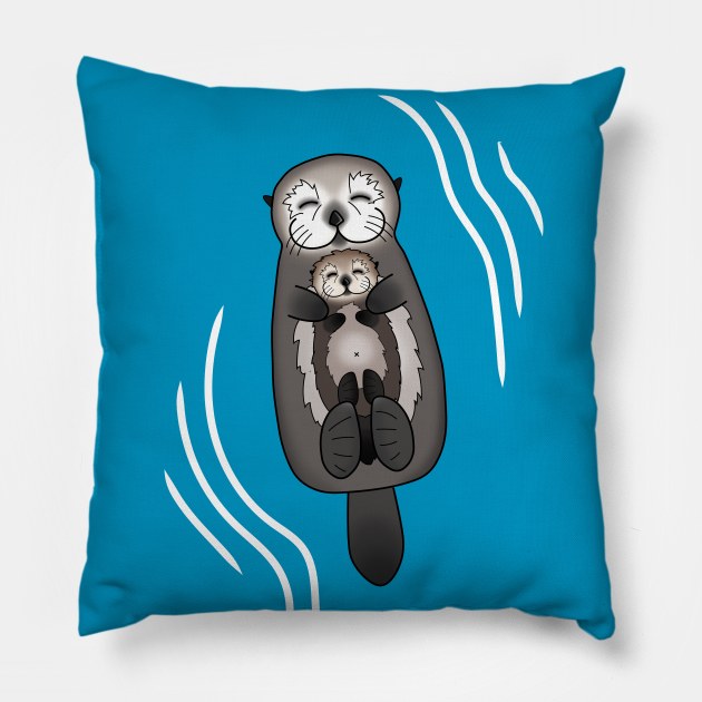 Mother and Pup Sea Otters - Mom Holding Baby Otter Pillow by prettyinink