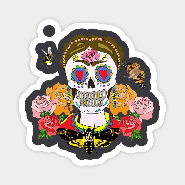 Skull and Roses with death's head moth Magnet by White B Gifts