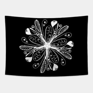 Trendy stylish white color print floral mandala pattern and love symbol - heart. Hand drawn illustration. Posters and Art Prints Tapestry