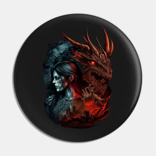 Fantasy dragon and undead woman Pin