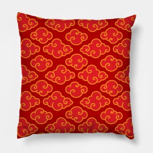 Traditional Oriental Clouds - Chinese and Japanese Clouds Pattern in Red Pillow