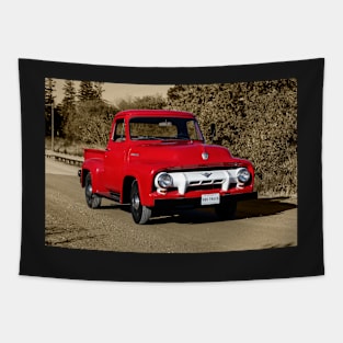 Red Truck On Road Tapestry