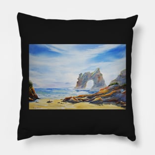 Archway Island, Wharariki Beach, New Zealand Pillow