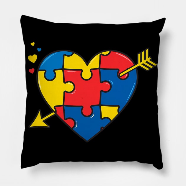 Autism Awareness Heart Valentines Day Puzzle Piece Pillow by hony.white