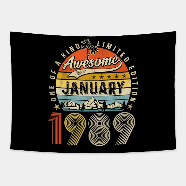 Awesome Since January 1989 Vintage 34th Birthday Tapestry by louismcfarland