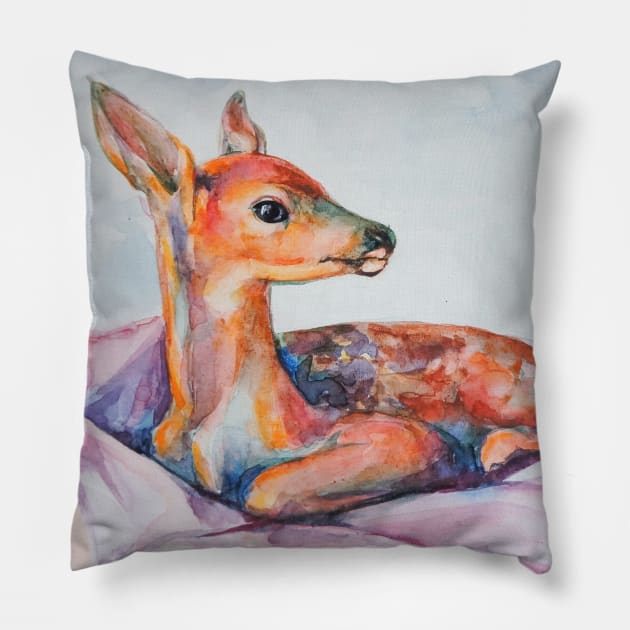 Watercolor baby deer Pillow by MariDein