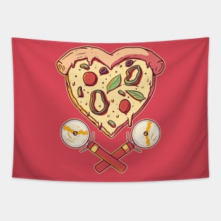 Heart Shaped Pizza Slice with Cutters Tapestry