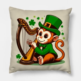 St. Patrick’s Day Monkey Playing Harp Pillow