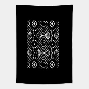 Beautiful symmetrical pattern african wax print fabric black and white Tapestry