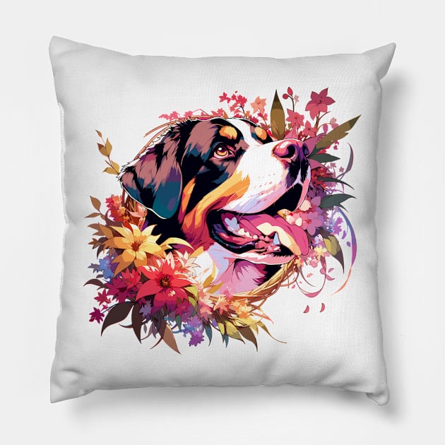 Greater Swiss Mountain Dog Celebrates Mothers Day - The Perfect Dog Mom Gift Pillow by ArtRUs