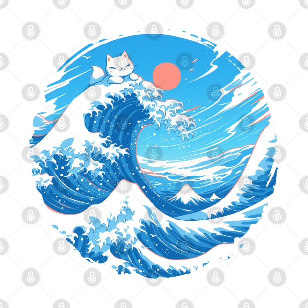 Cat riding The Great Wave off Kanagawa by aphian