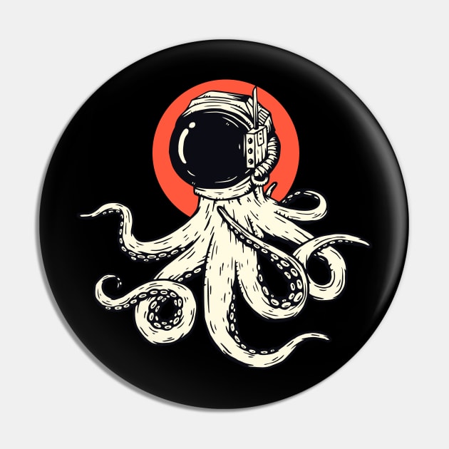 Vintage Astronaut Octopus Sketch // Retro Space Octopus Pin by Now Boarding