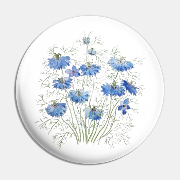 blue purple nigella flowers watercolor Pin by colorandcolor