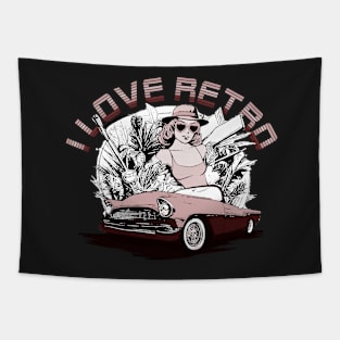 i love retro themed car and girl design Tapestry