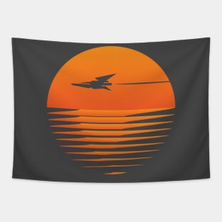 Sunset Cruise - Retro spaceship and sunset Tapestry