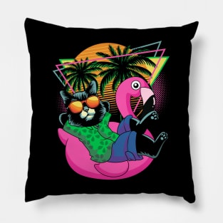 Retro 80s 90s Flamingo Cat Gifts Men Kids Women Funny Cat Pillow