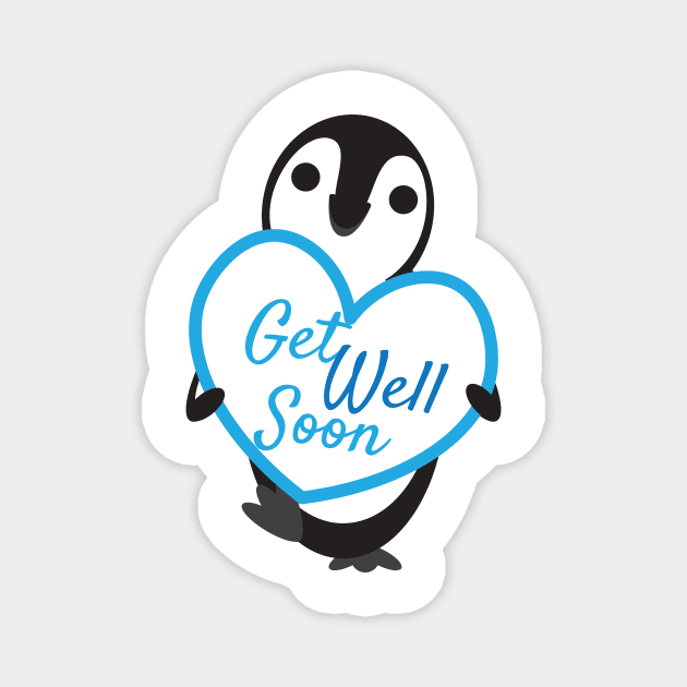 Cute Penguin Holding Get Well Soon Heart Shape Sign Magnet by sigdesign