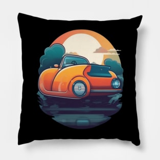 "Chasing Horizons: A Car's Journey into the Sunset" Pillow