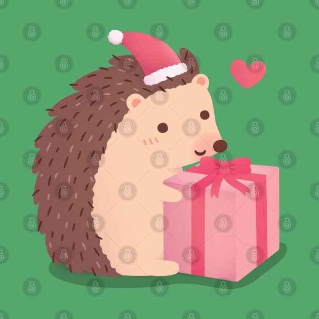 Cute Little Hedgehog With Christmas Present by rustydoodle