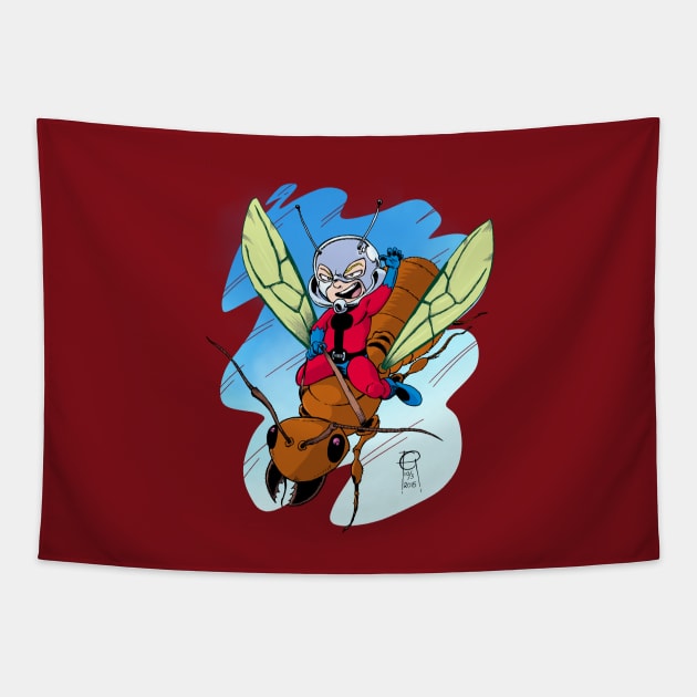 Chibi Ant-Man Riding a Flying Ant Tapestry by MentalPablum