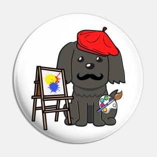 Funny black dog is a painter Pin