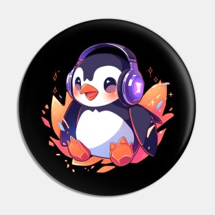 Cold Penguin With Headphones Pin